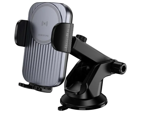 Автодержатель с БЗУ Borofone BH222 Leading 15W (center console) Black / Metal gray