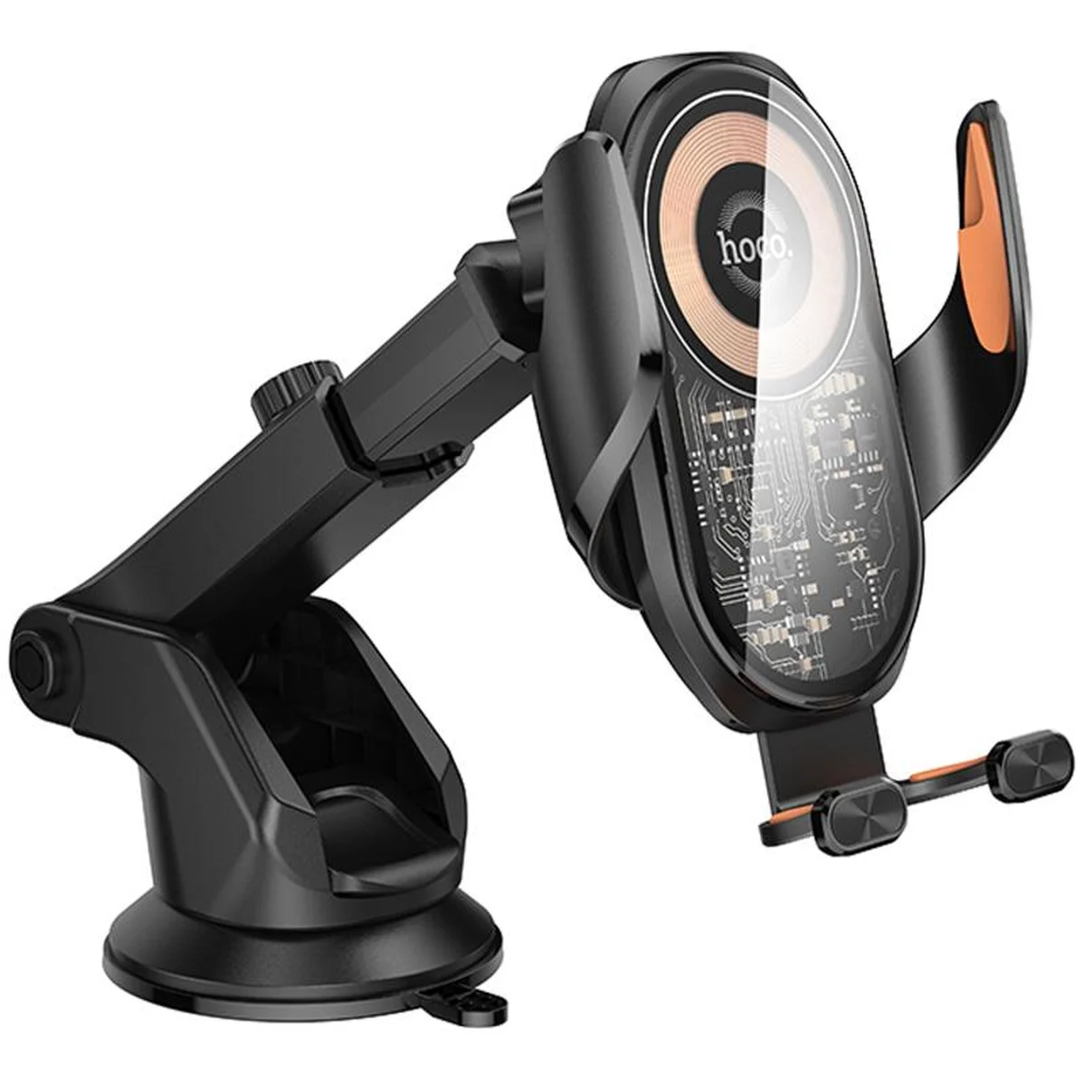 Автотримач із БЗУ Hoco HW34 Blue whale 3-axis linkage wireless 15W (center console) Black