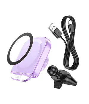 Автотримач із БЗУ Hoco HW17 Crystal (air outlet) Romantic purple