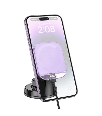 Автодержатель с БЗУ Hoco HW18 Crystal (center console) Romantic purple