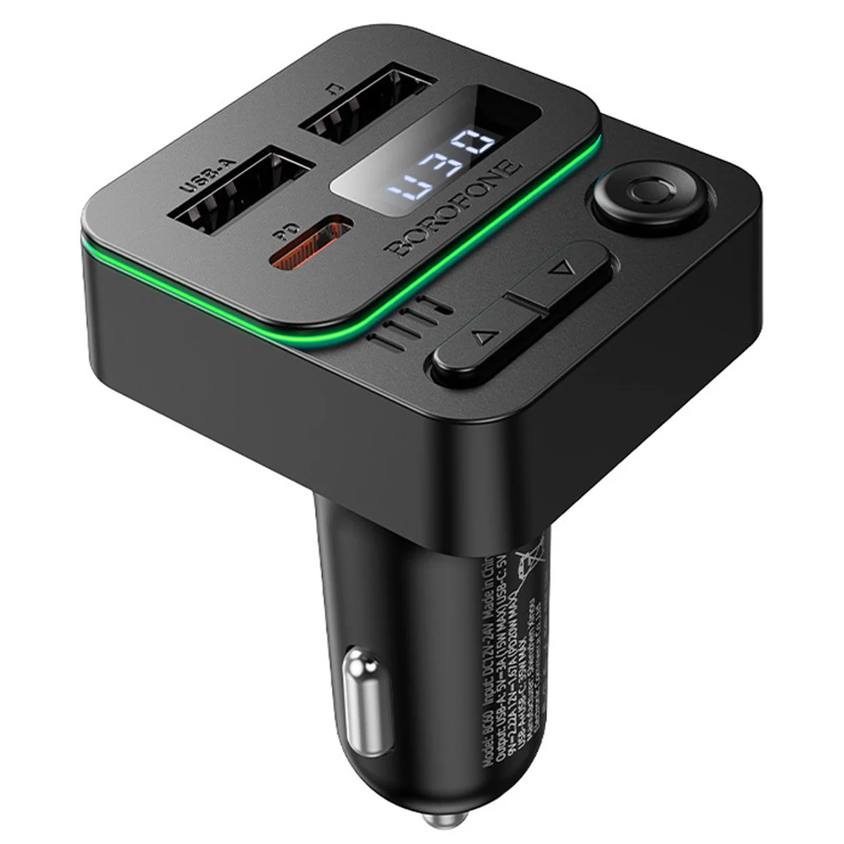 АЗУ FM модулятор Borofone BC60 Hero 35W (2USB-A/1C) Black