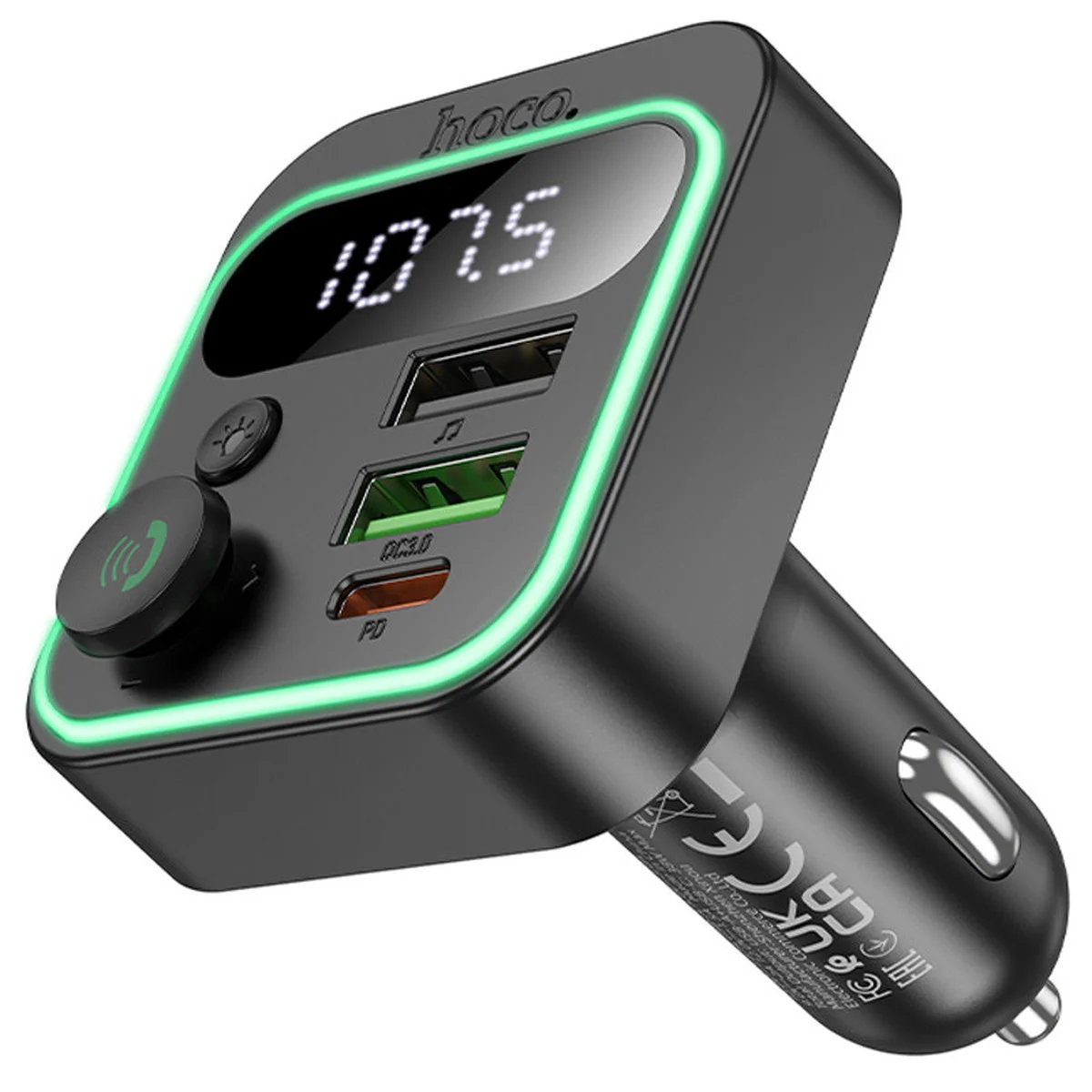 АЗУ FM модулятор Hoco E85 Tiger PD20W+QC3.0 Black