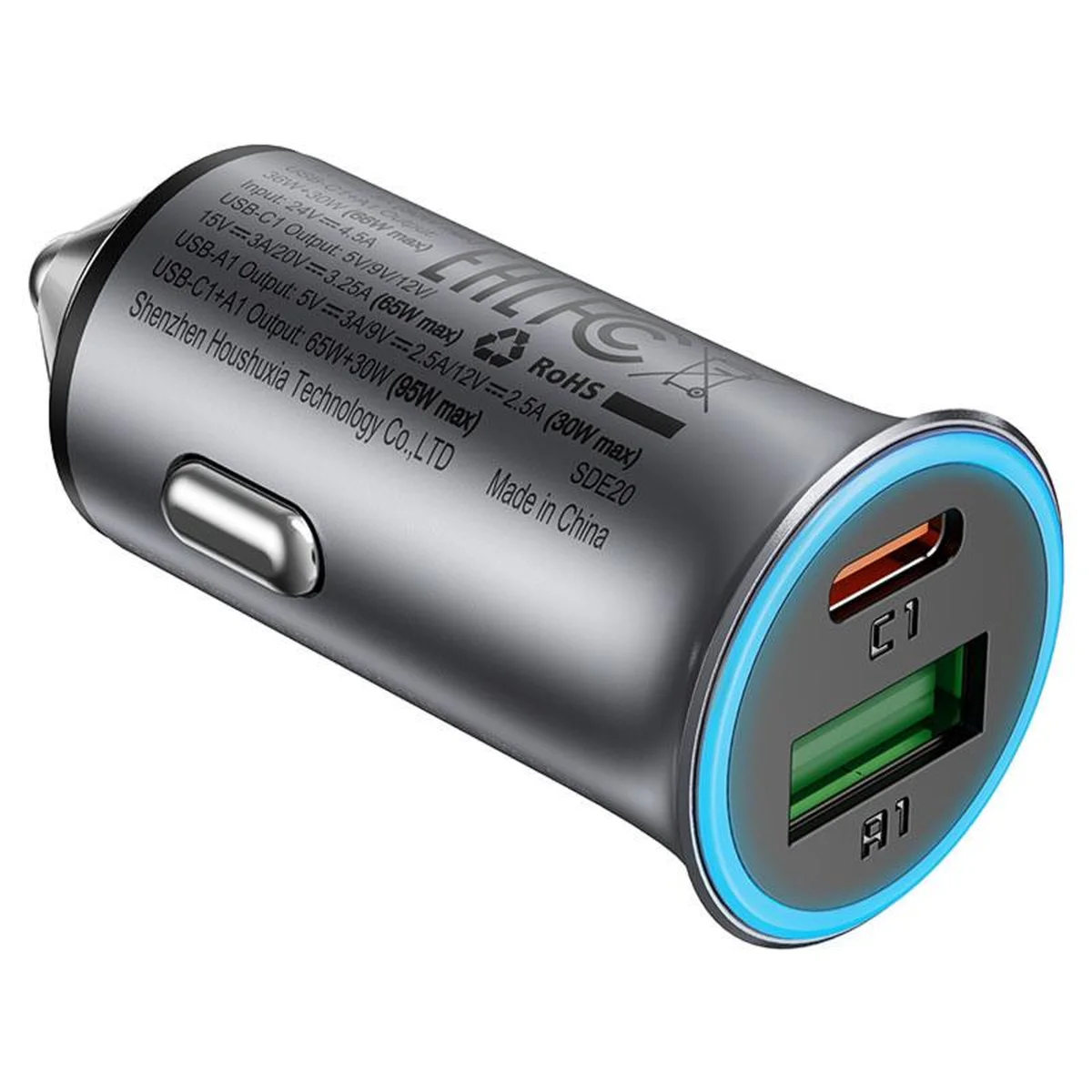 АЗУ Acefast B16 PD65W+QC3.0 total 95W (1USB-A/1C) Gray