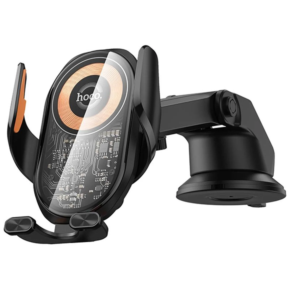 Автотримач із БЗУ Hoco HW34 Blue whale 3-axis linkage wireless 15W (center console) Black