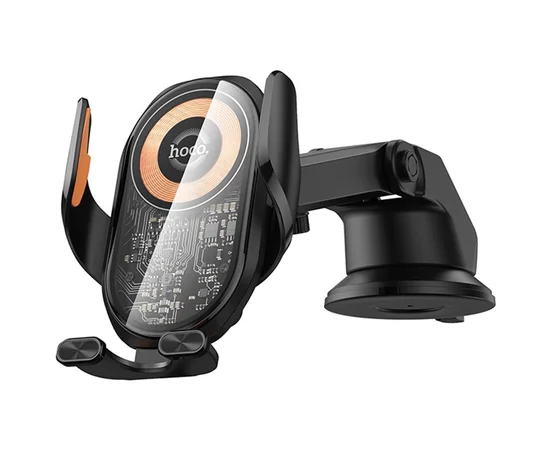 Автодержатель с БЗУ Hoco HW34 Blue whale 3-axis linkage wireless 15W (center console) Black