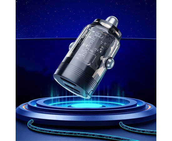 АЗУ Borofone BZ29B Outstanding PD36W (2USB-C) + кабель Type-C to Lightning Transparent black