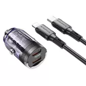 АЗУ Borofone BZ29B Outstanding PD36W (2USB-C) + кабель Type-C to Lightning Transparent purple