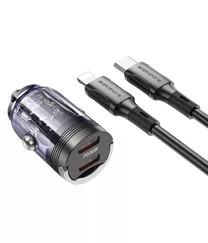 АЗУ Borofone BZ29B Outstanding PD36W (2USB-C) + кабель Type-C to Lightning Transparent purple