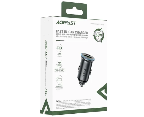 АЗУ Acefast B15 PD20W+QC3.0 65W (1USB-A/1C) Gray