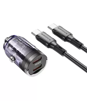 АЗУ Borofone BZ29B Outstanding PD36W (2USB-C) + кабель Type-C to Type-C Transparent purple