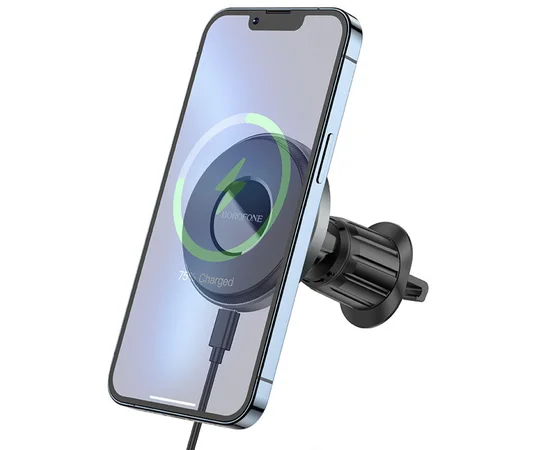 Автодержатель с БЗУ Borofone BH202 Seaside magnetic Metal gray