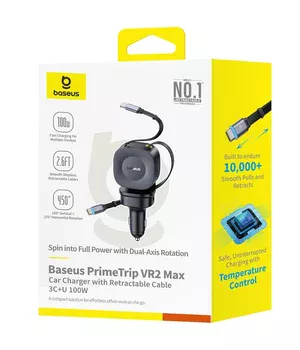 АЗУ Baseus PrimeTrip VR2 Max PD100W+QC3.0 with retractable cable (1USB-A/3C) (C02066) Cosmic Black