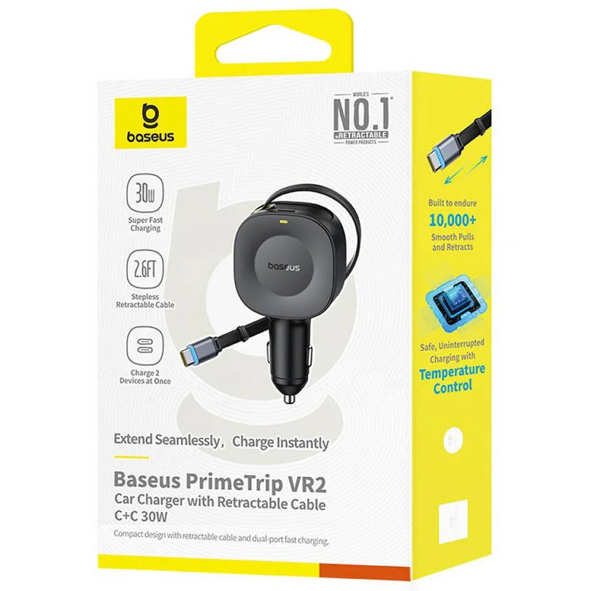АЗУ Baseus PrimeTrip VR2 30W with retractable cable (2USB-C) (C0206401) Cosmic Black