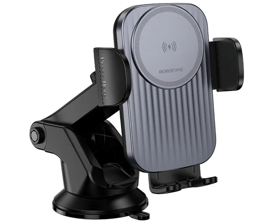 Автодержатель с БЗУ Borofone BH222 Leading 15W (center console) Black / Metal gray