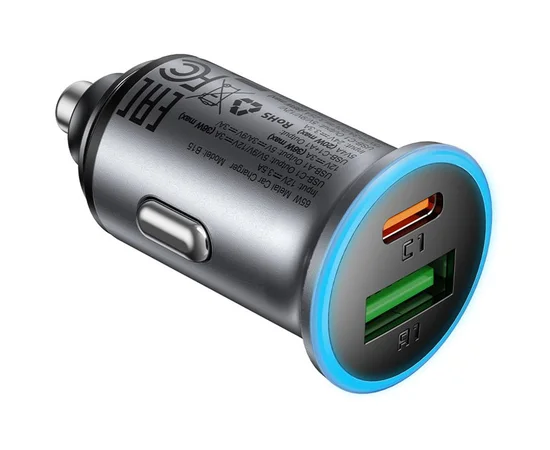 АЗУ Acefast B15 PD20W+QC3.0 65W (1USB-A/1C) Gray