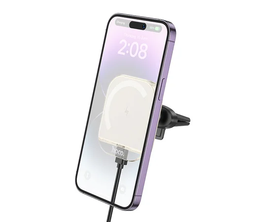 Автодержатель с БЗУ Hoco HW17 Crystal (air outlet) White