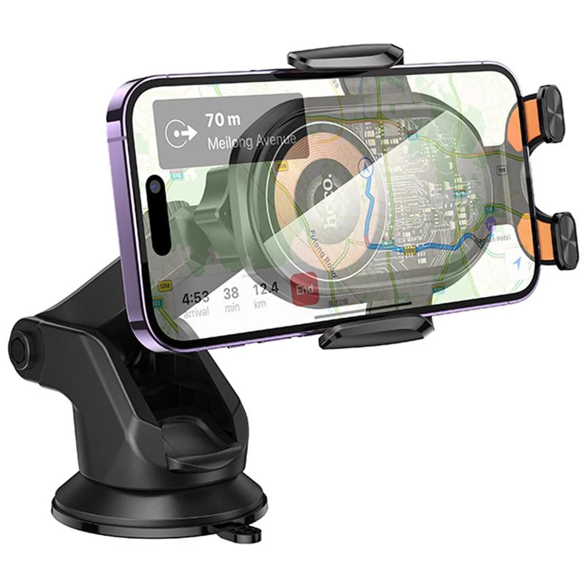 Автотримач із БЗУ Hoco HW34 Blue whale 3-axis linkage wireless 15W (center console) Black