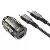 АЗУ Borofone BZ29B Outstanding PD36W (2USB-C) + кабель Type-C to Lightning Transparent black