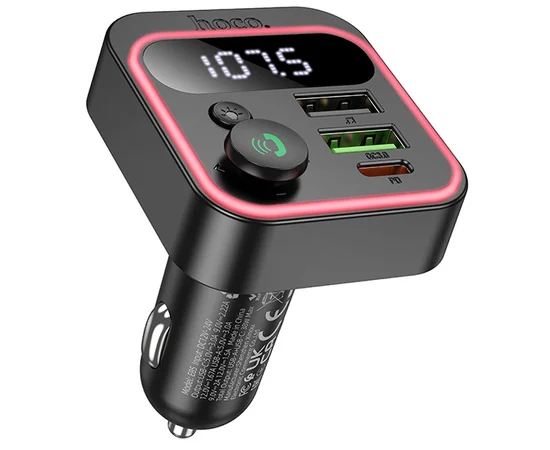 АЗУ FM модулятор Hoco E85 Tiger PD20W+QC3.0 Black