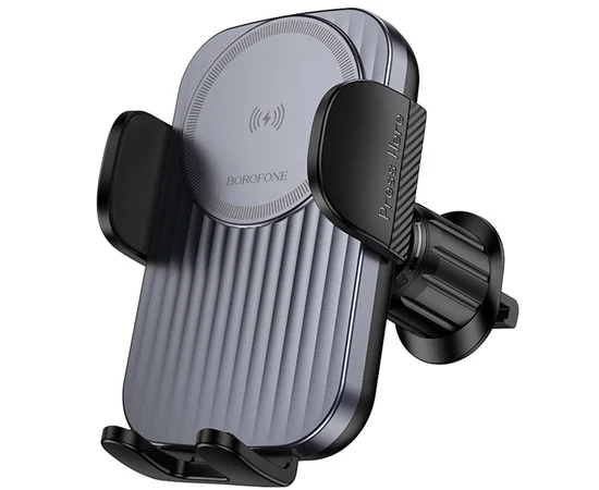 Автодержатель с БЗУ Borofone BH221 Path 15W (air outlet) Black / Metal gray