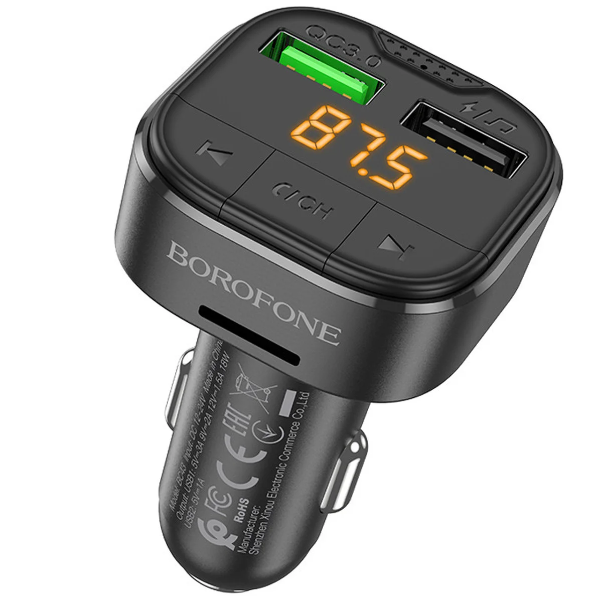 АЗУ FM модулятор Borofone BC43 Flash QC3.0 Black