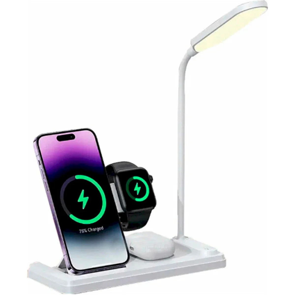 БЗУ Usams US-CD195 15W 4in1 Wireless Charging Holder With Table Lamp White