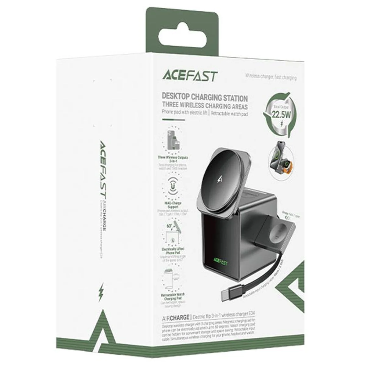 БЗУ Acefast E34 desktop 3in1 15W Gray