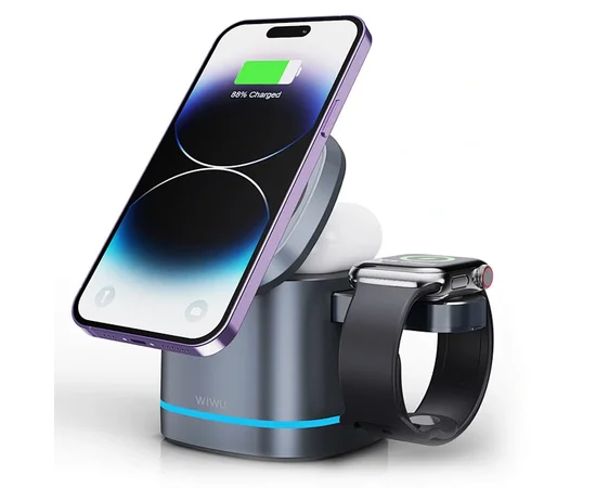 БЗУ WIWU Wi-W024 3 in 1 Wireless Charger Grey