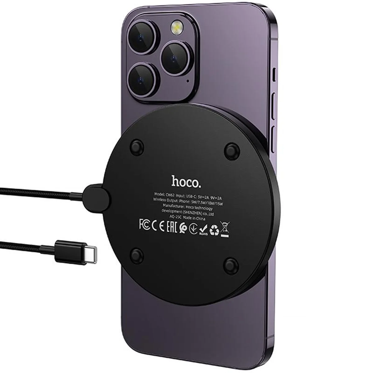 БЗУ Hoco CW62 Peak with digital display and cable 15W Black