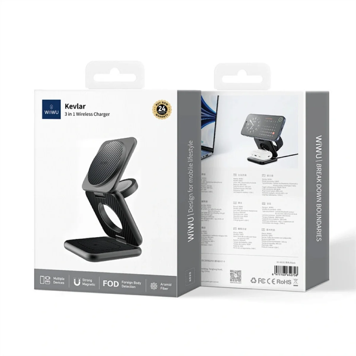 БЗУ WIWU Wi-W035 Mag Go 3 in 1 Wireless Charger Black