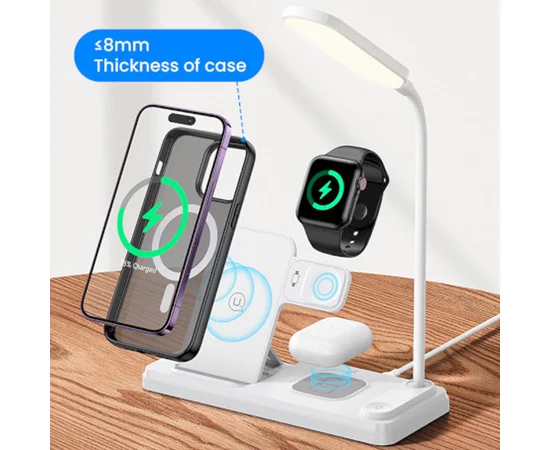 БЗУ Usams US-CD195 15W 4in1 Wireless Charging Holder With Table Lamp White