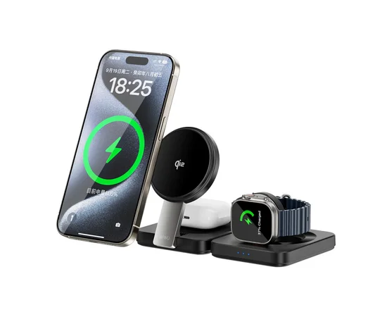 БЗУ WIWU Wi-W028 QI2 3 in 1 Wireless Charger Black