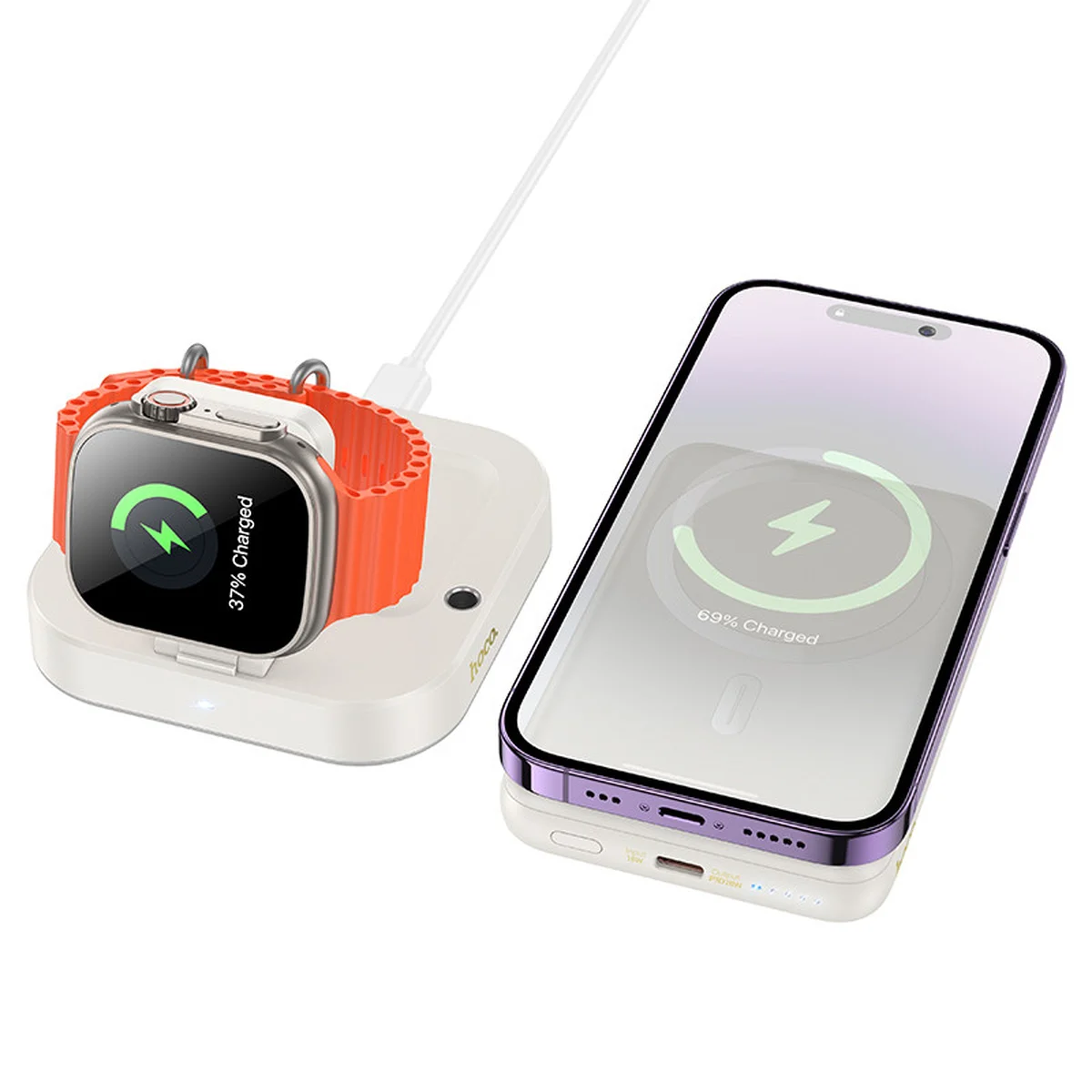 БЗУ Hoco CQ16 Astute 4in1 + Power Bank PD20W 10000 mAh Milky White