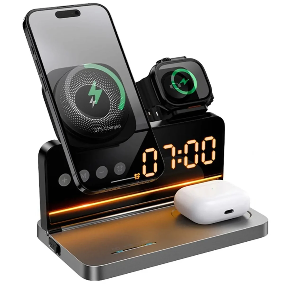 БЗУ Hoco DWQ03 North 4in1 with alarm clock Black