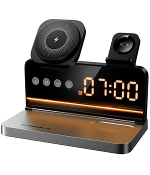 БЗУ Hoco DWQ03 North 4in1 with alarm clock Black