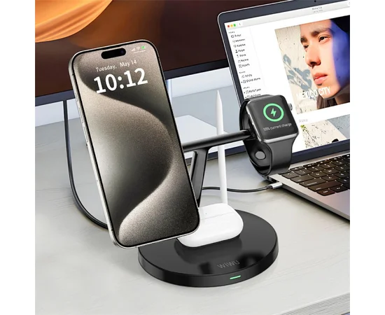БЗУ WIWU Wi-W032 Magnetic 4 in 1 Cableless Charger Black