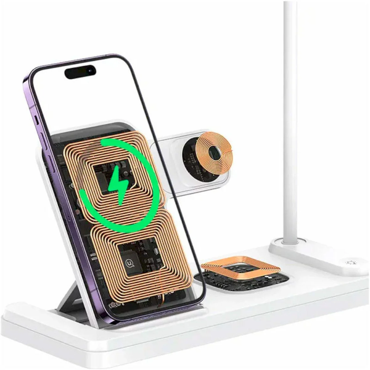 БЗУ Usams US-CD195 15W 4in1 Wireless Charging Holder With Table Lamp White