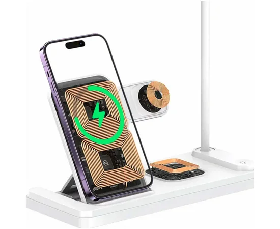 БЗУ Usams US-CD195 15W 4in1 Wireless Charging Holder With Table Lamp White