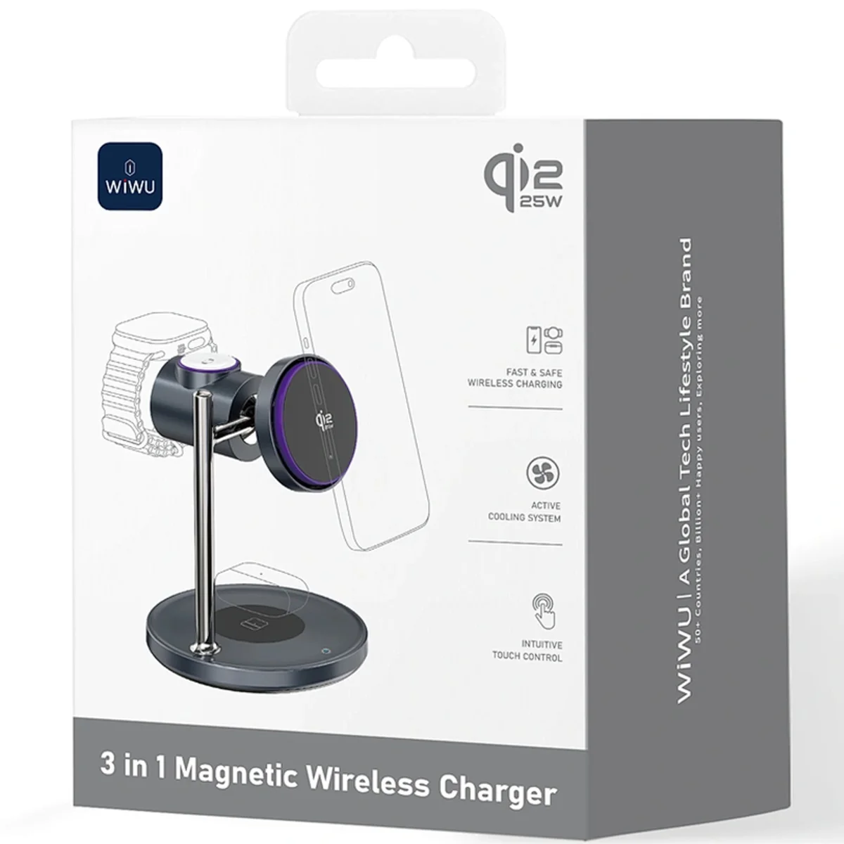 БЗУ WIWU Wi-W041 Space Qi2 3 in 1 wireless charger Black