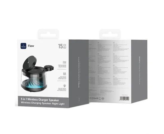 БЗУ WIWU Wi-W039 Flow 5in1 wireless charger with Speaker & Night Light 15W Black