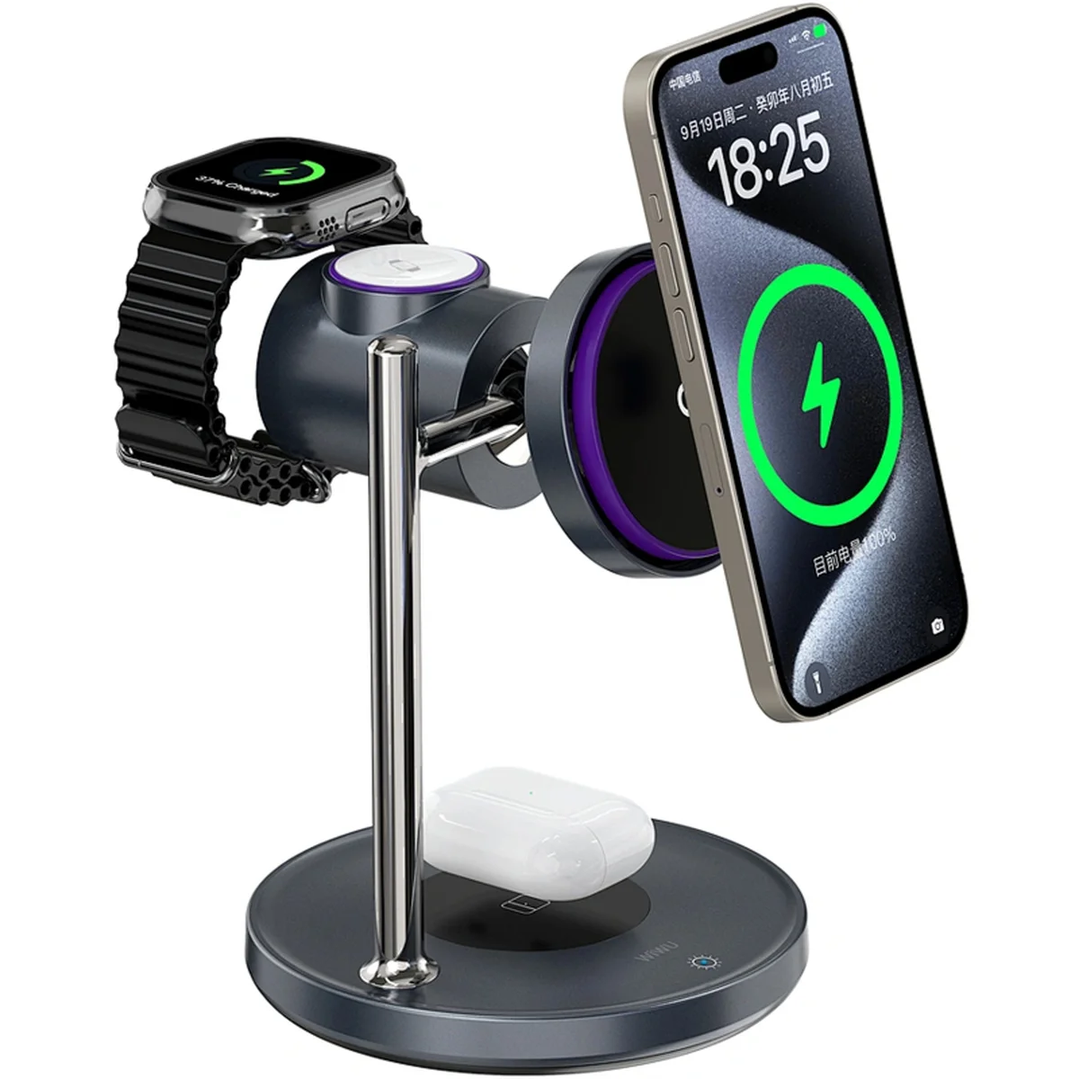 БЗУ WIWU Wi-W041 Space Qi2 3 in 1 wireless charger Black