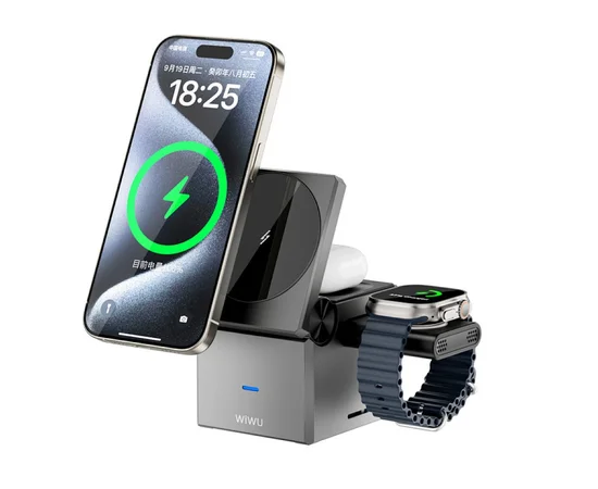 БЗУ WIWU Wi-W030 Planeta Trio 3 in 1 Cableless charger Gray
