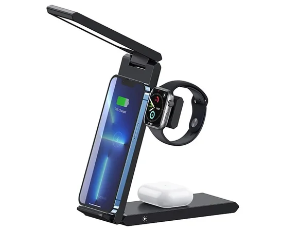 БЗУ Usams US-CD181 15W 3in1 with Table Lamp Black