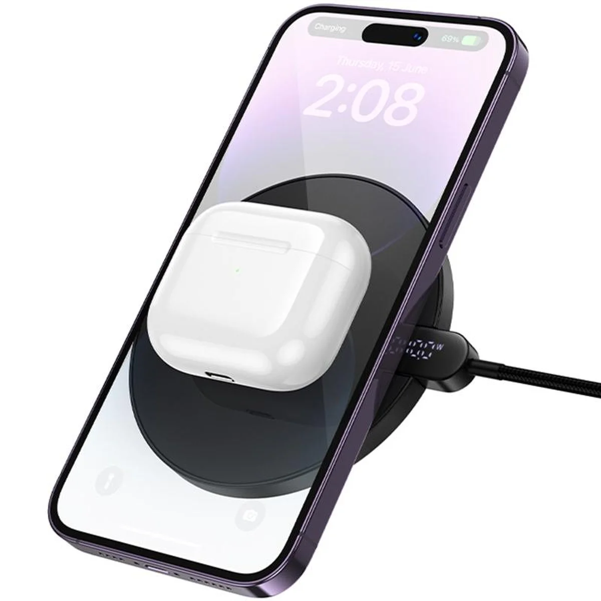 БЗУ Hoco CW62 Peak with digital display and cable 15W Black