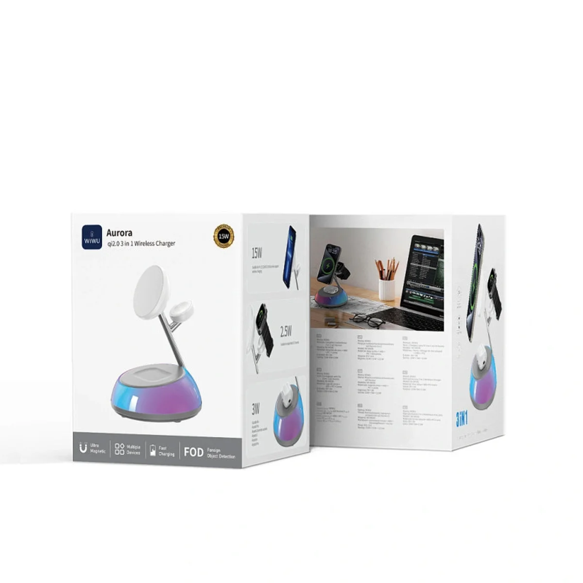 БЗУ WIWU Wi-W036 Aurora 3 in 1 wireless charger White