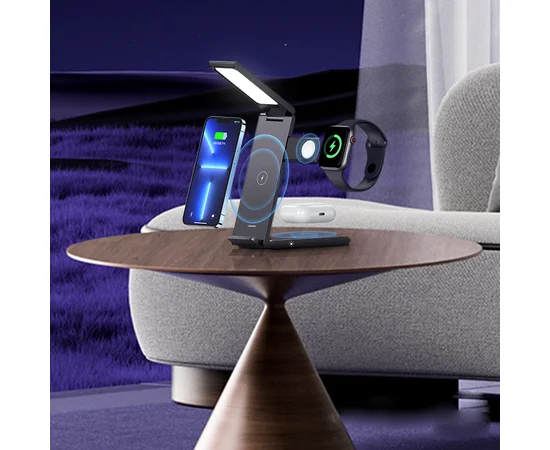 БЗУ Usams US-CD181 15W 3in1 with Table Lamp Black