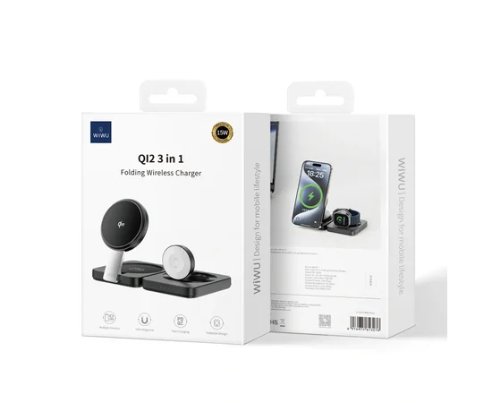 БЗУ WIWU Wi-W028 QI2 3 in 1 Wireless Charger Black