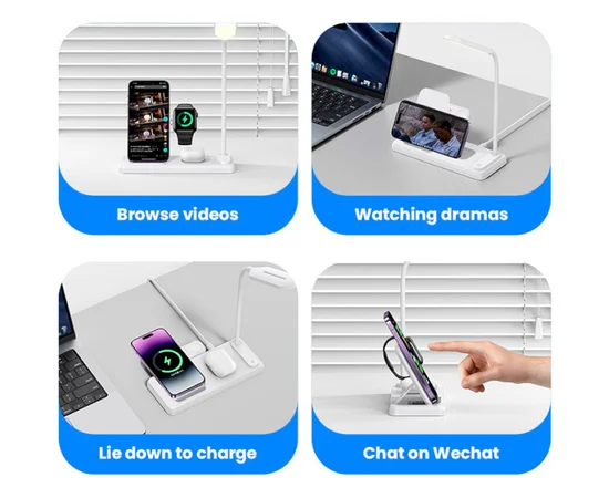 БЗУ Usams US-CD195 15W 4in1 Wireless Charging Holder With Table Lamp White
