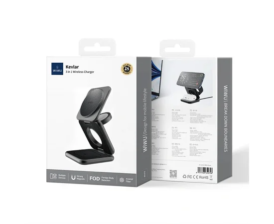 БЗУ WIWU Wi-W035 Mag Go 3 in 1 Wireless Charger Black