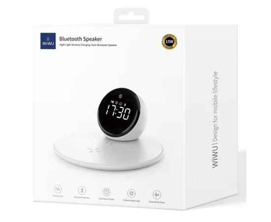 БЗУ WIWU Wi-W017 15W Wireless Charger+Digital Alarm+Bluetooth Speaker White